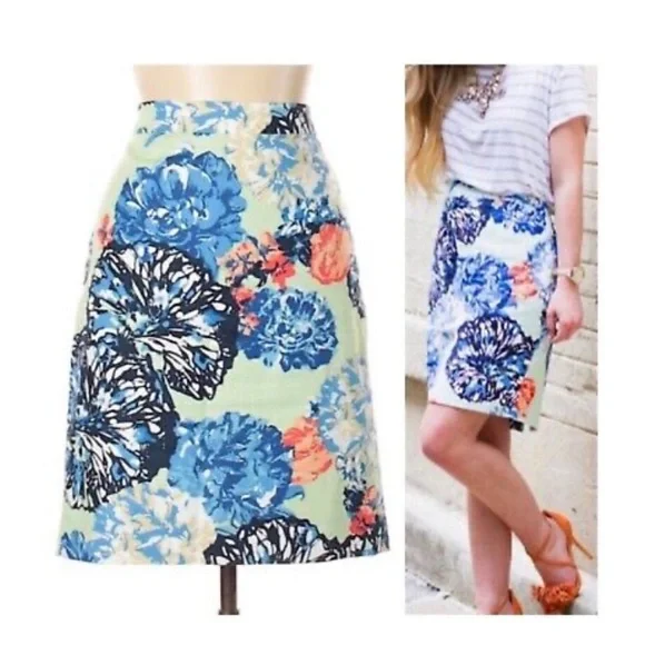 J. Crew Seafoam Green & Blue Floral Cottagecore Skirt EUC Size 10 - Picture 8 of 14